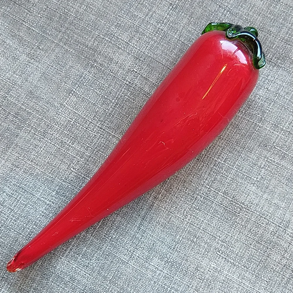 Glass Chili Peppers Handmade Maximalist Decor Set of 3 Blown Glass Fruit